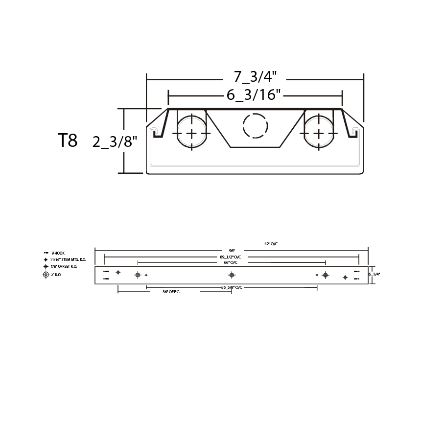 LA Lighting WAN107-2-8RT-4E8I-UNV Series 3669 Lumens 8 Foot Medium Bi-Pin T8 Tandem Fluorescent Wraparound Surface or Suspended Luminaire