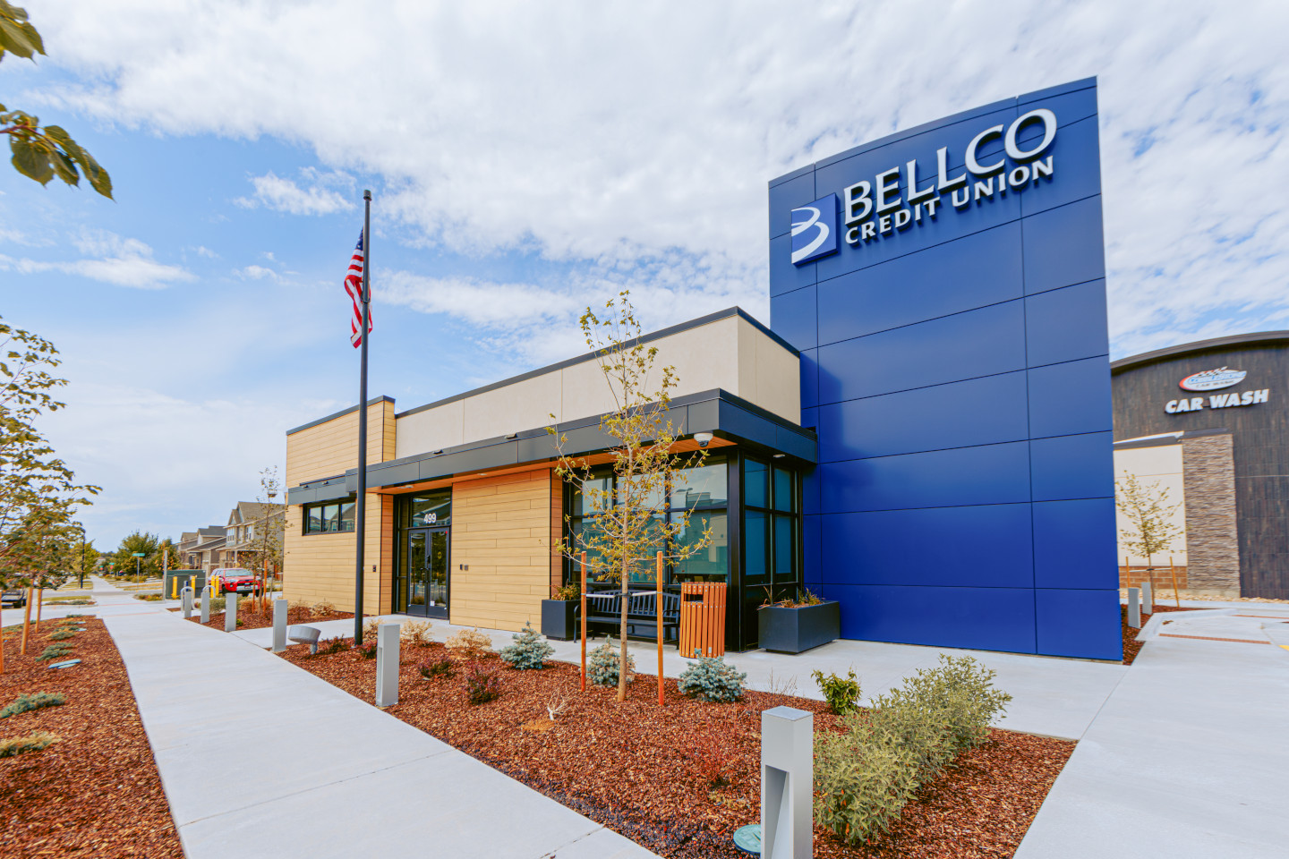 Exterior shot of the Bellco Credit Union building in Aurora, Colorado.