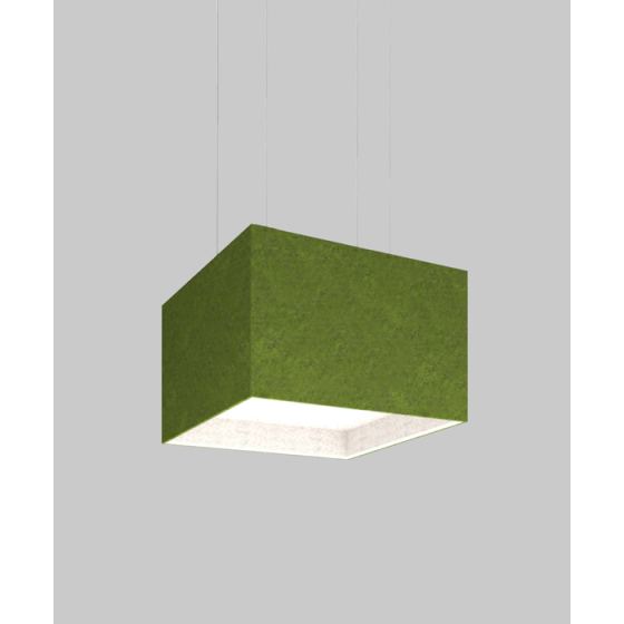 Alcon 11181 acoustic pendant light shown with green finish and square housing with lens