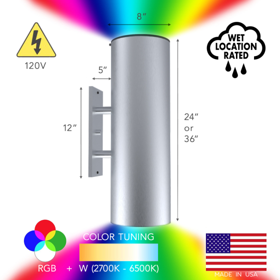 Alcon 11234-RGBW Large Exterior Cylinder LED Uplight/Downlight