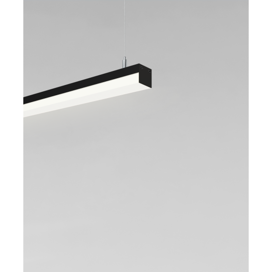 suspended pendant light shown with silver finish and side-wrapping lens