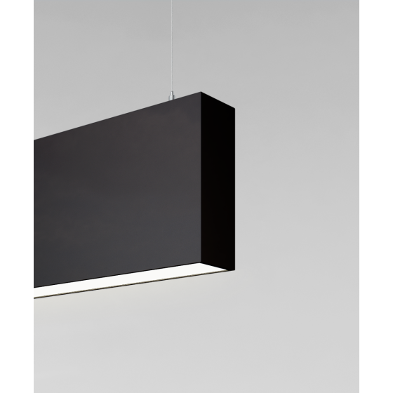 12100-14-P suspended pendant light shown with black finish and flush lens