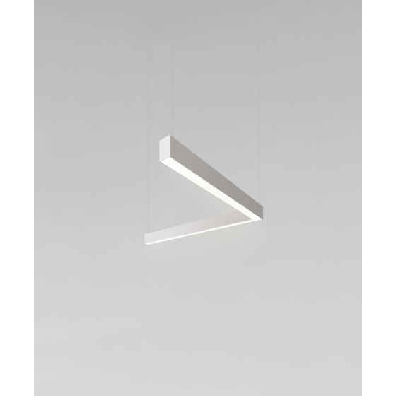 Alcon 12100-20-P-L L-shaped suspended pendant light shown in white finish with a flushed lens.