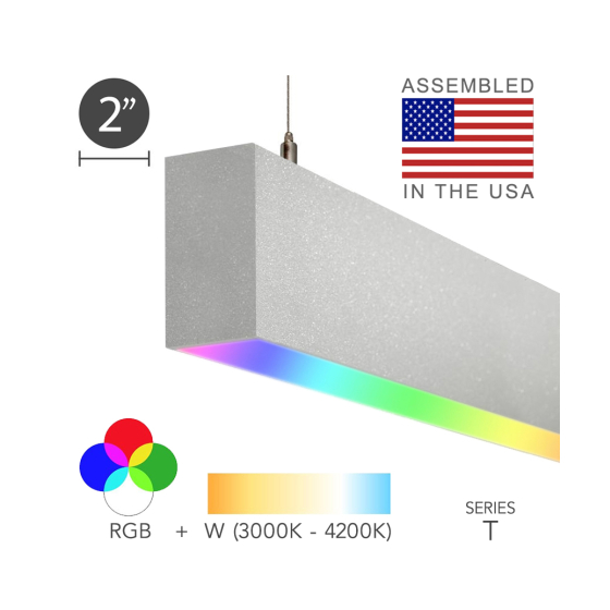 12100-20-P-RGBW suspended color changing pendant light shown with white finish and flush lens