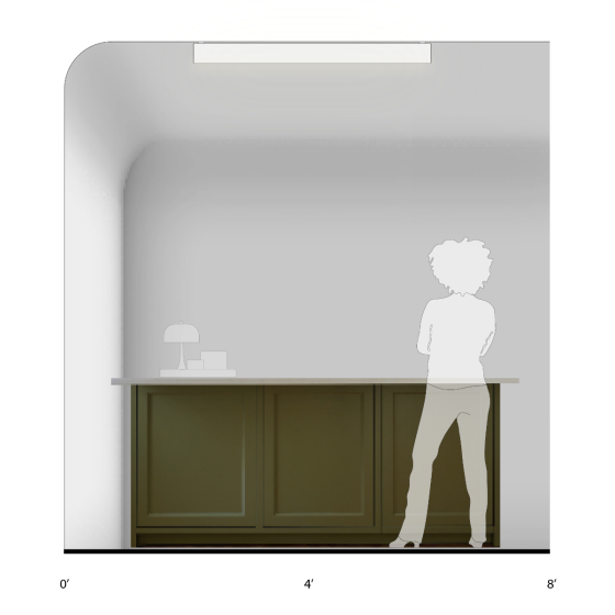 Alcon 12100-20-S, surface linear ceiling light shown in white finish and with a flush trim-less lens.