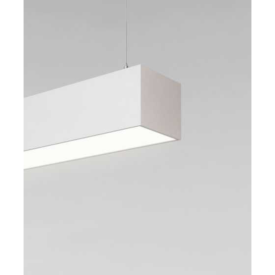 12100-23-P suspended pendant light shown with white finish and flush lens