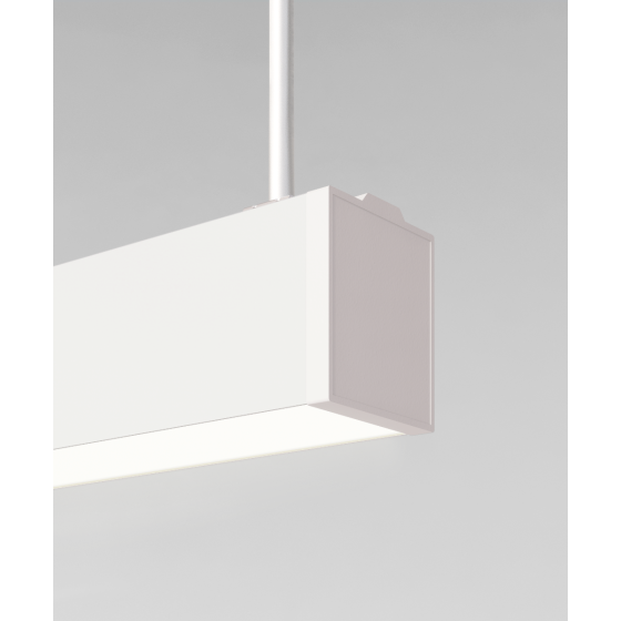 Alcon 12100-35-P, industrial pendant light shown in white finish with metal gripper suspension and flushed lens.