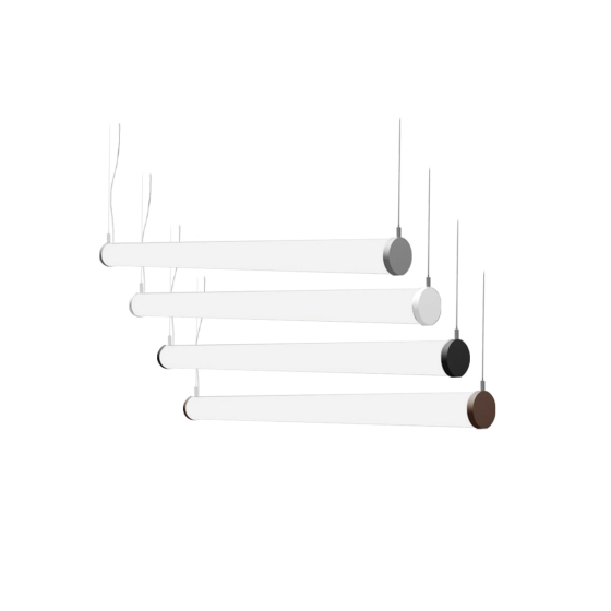 Alcon 12143-HR-P, suspended cylindrical linear pendant light shown in black finish and with center lens.
