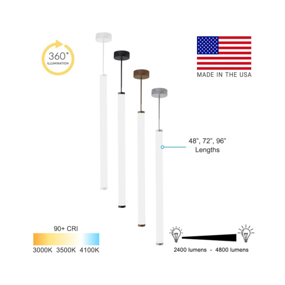 Alcon 12143 Architectural Vertical Cylinder Pendant LED Light
