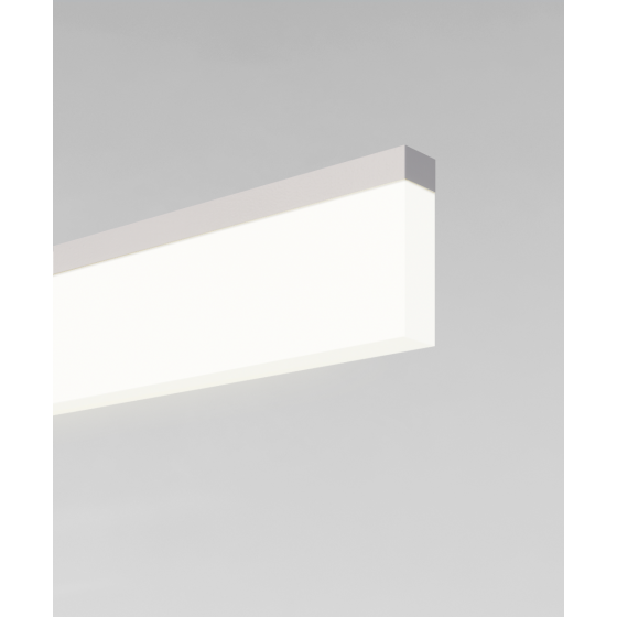 Alcon 12159-P, suspended linear pendant light shown in white finish and with dropped boxed lens.