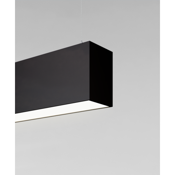 12180-P suspended pendant light shown with black finish and flush lens