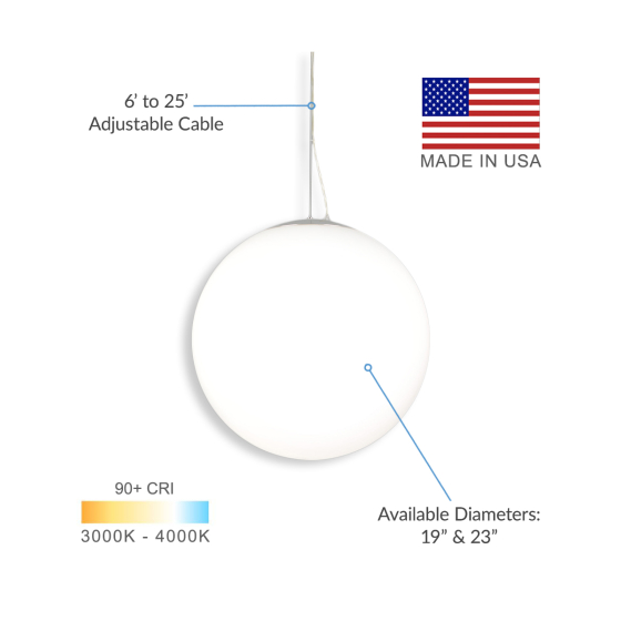 Alcon 12216 Luna Suspended LED Globe Pendant Light