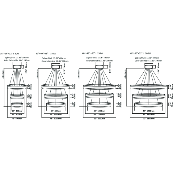 Alcon 12270-3-RGBW Redondo Suspended Architectural LED 3 Tier Ring Chandelier 