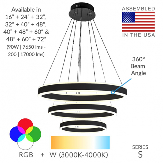Alcon 12270-3 Suspended Architectural LED 3-Tier Ring Chandelier
