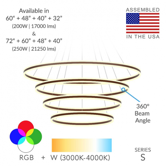 Alcon 12270-4 Suspended Architectural LED 4-Tier Ring Chandelier