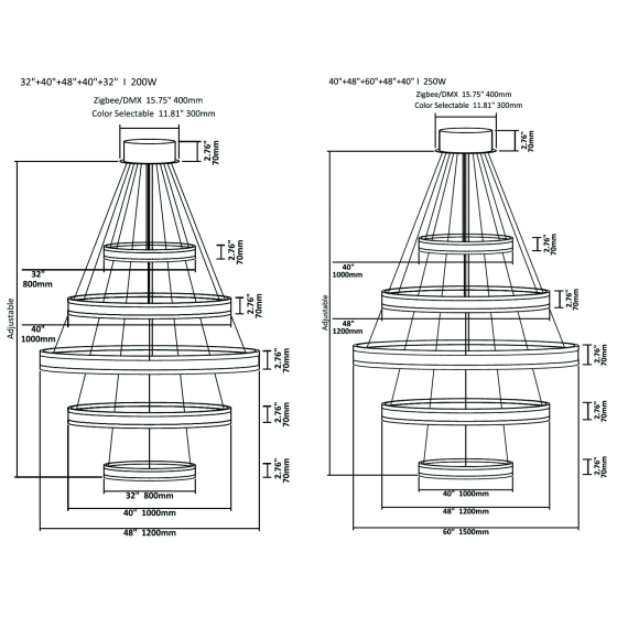 Alcon 12270-5 Suspended Architectural LED 5-Tier Ring Chandelier