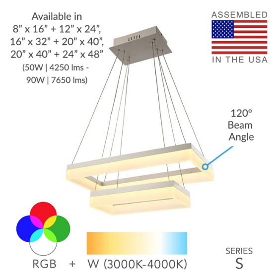 Alcon 12273-2 Rectangle Architectural LED 2-Tier Chandelier