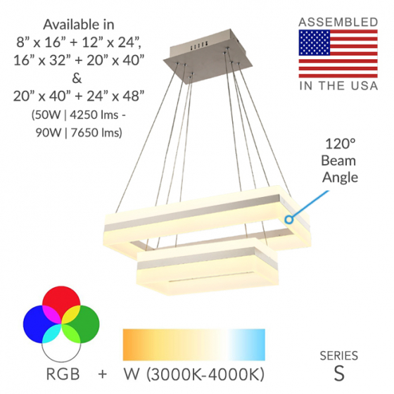 Alcon 12274-2 Rectangle Architectural LED 2-Tier Chandelier