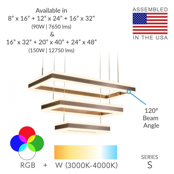 Alcon 12274-3 Rectangle Architectural LED 3-Tier Chandelier