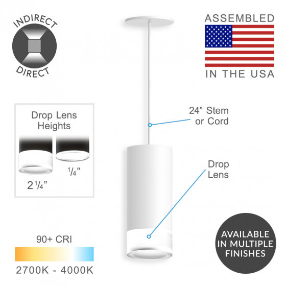 Alcon 12302-P-DLT Opal Drop Lens LED Cylinder Pendant Light