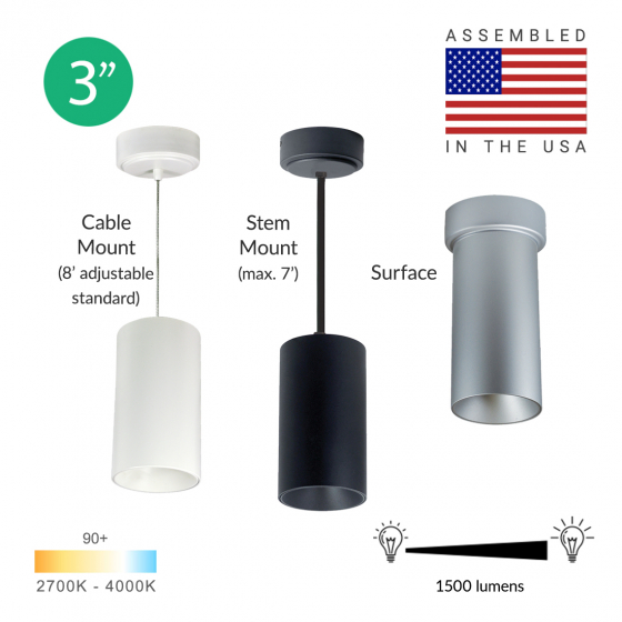 Alcon 12303 Silo Architectural LED 3 Inch Cylinder Pendant Light