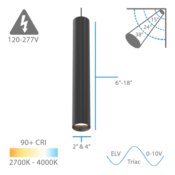 Alcon 12305-P Architectural LED Cylinder Pendant Light
