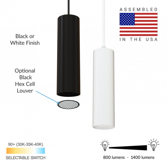 Alcon 12315 2-Inch Suspended Cylinder LED Cylinder Pendant Light