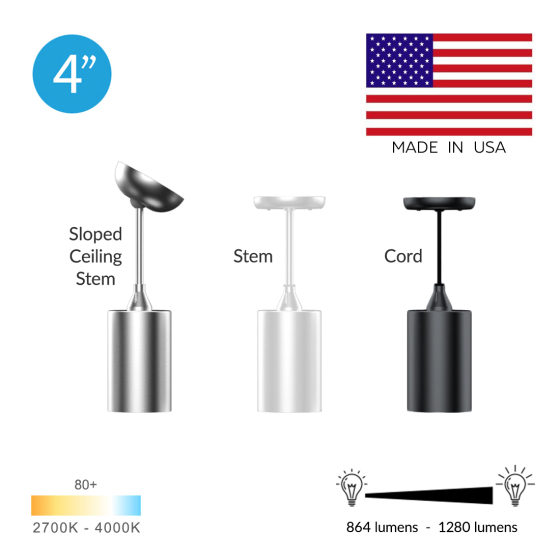 Alcon 12400-4P Architectural LED 4.5 Inch Cylinder Pendant Light