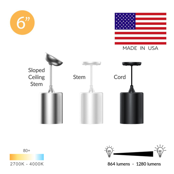 Alcon 12400-6P Architectural LED 6 Inch Cylinder Pendant Light