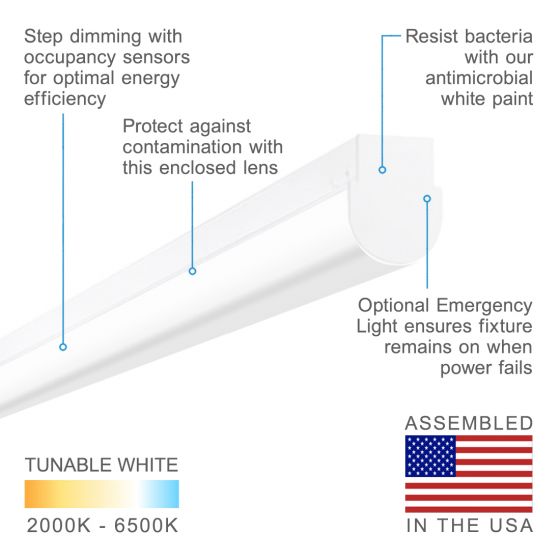 Alcon 12527-W Antimicrobial Linear Wall-Mounted LED Light