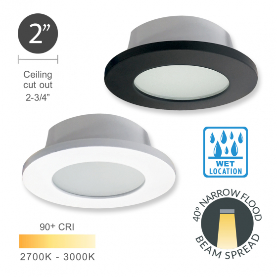 Alcon 14144-R-DIR-WL 2-Inch Wet-Rated Recessed LED Miniature Light 