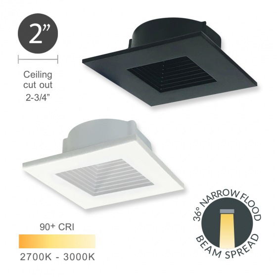 Alcon 14144-S-DIR-B Recessed 2-Inch Baffled Miniature Square LED Light
