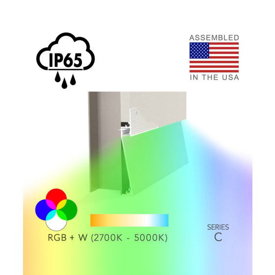 Alcon 15244-A-RGBW, recessed linear base light shown in silver finish, with a flush trim-less lens, and color changing capabilities.