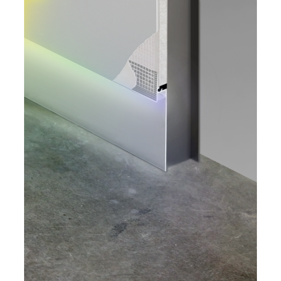 Alcon 15244-S-RGBW, recessed linear base light shown in silver finish, with a flush trim-less lens, and color changing capabilities.