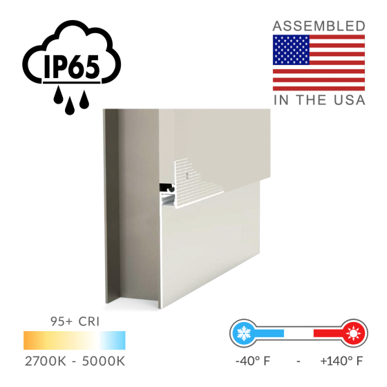 Alcon 15244-S-RGBW, recessed linear base light shown in silver finish, with a flush trim-less lens, and color changing capabilities.