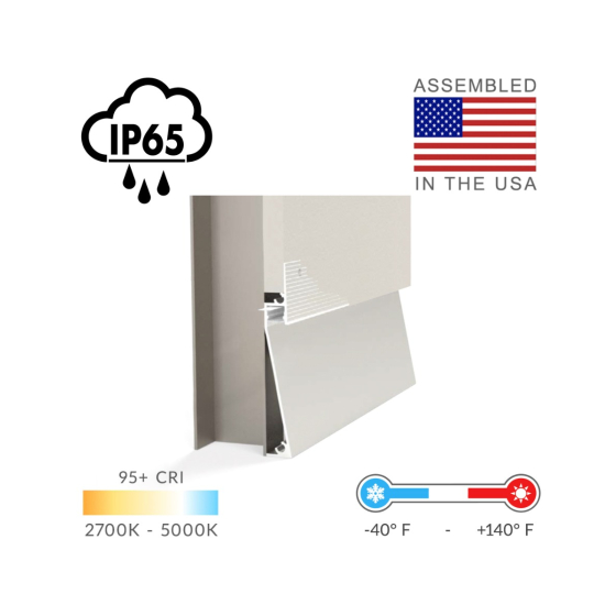 Alcon 15244-A-RGBW, recessed linear base light shown in silver finish and with a flush trim-less lens.