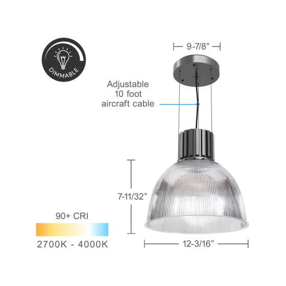 Alcon 15245-12 Integrated 12-Inch Industrial Dome LED Pendant Light