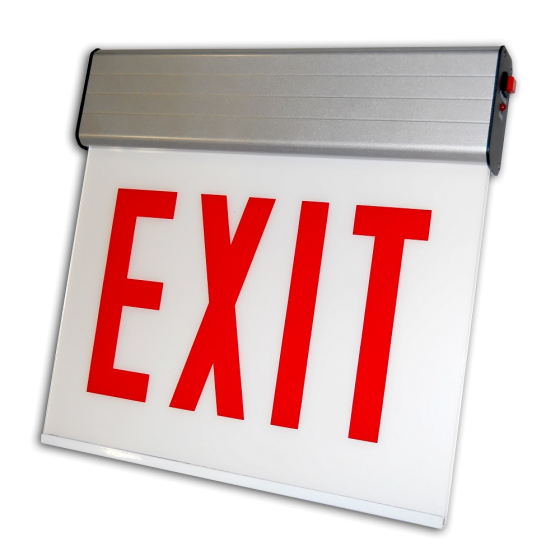 Image 1 of Alcon 16125-E Chicago Approved Edgelit Aluminum LED Exit Sign