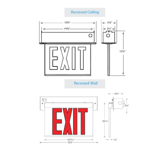 Alcon 16126 Chicago Approved Edgelit Aluminum Recessed LED Exit Sign