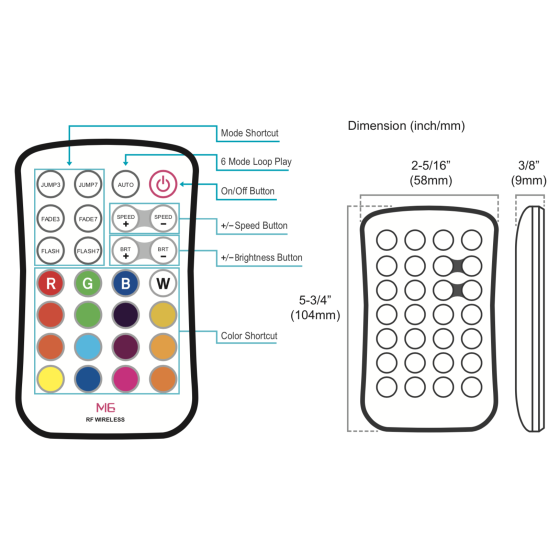 Color-Changing RF RGBW Single Zone Remote Control