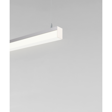 12100-8-P suspended pendant light shown with silver finish and side-wrapping lens
