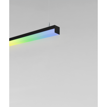 12100-10-P-RGBW suspended color changing pendant light shown with silver finish and side-wrapping lens