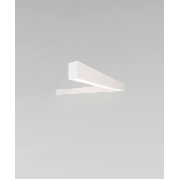 Alcon 12100-20-P-L L-shaped suspended pendant light shown in white finish with a flushed lens.