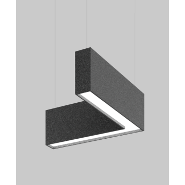 Alcon 12101-20-L-10 acoustic pendant light shown with black finish, L-shaped frame, and regressed lens