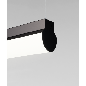 Alcon 12122-P, industrial pendant light shown in black finish and with curved flushed lens.