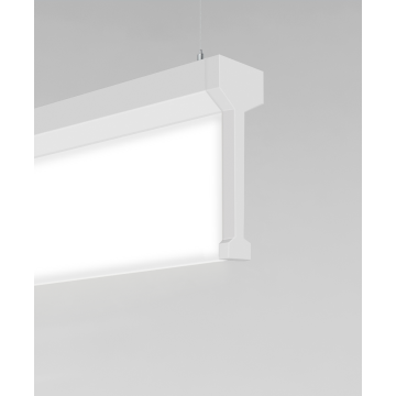 Alcon 12139-p, Thin framed linear pendant light shown in silver finish and with a flushed, center panel lens.