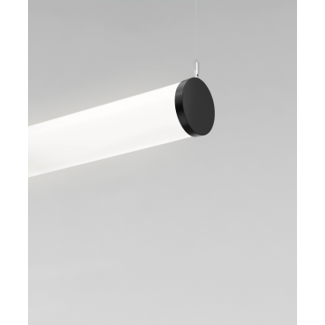 Alcon 12143-HR-P, suspended cylindrical linear pendant light shown in black finish and with center lens.