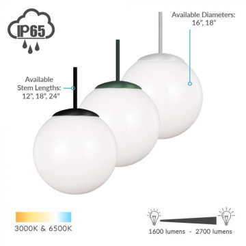 Alcon 12215 Luna Suspended Exterior Polycarbonate Globe Stem Pendant