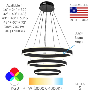 Alcon 12270-3 Suspended Architectural LED 3-Tier Ring Chandelier