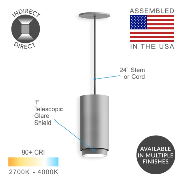 Alcon 12302-P-TGS Anti-Glare Shroud LED Cylinder Pendant Light